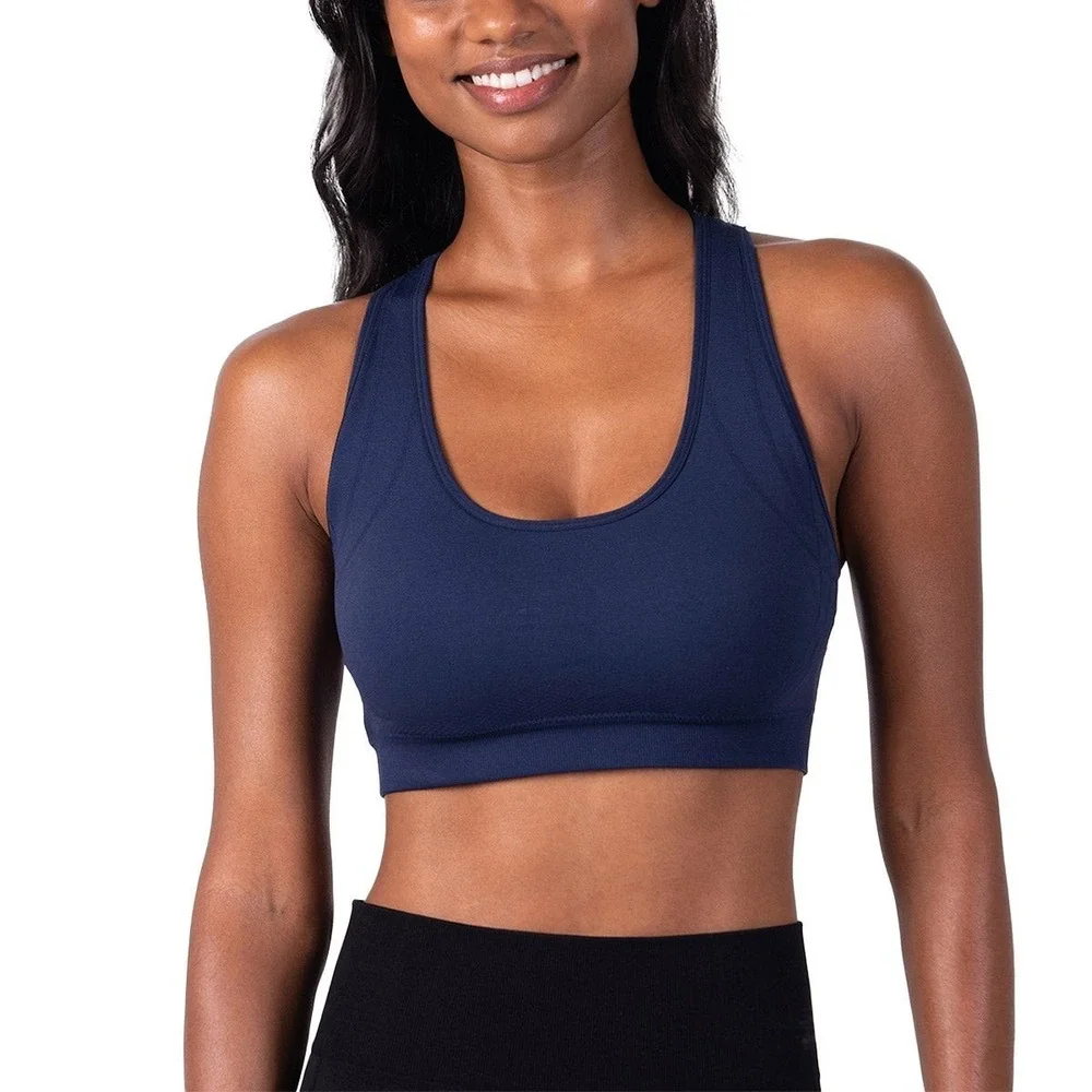 Skechers Womens Seamless Racerback Sports Bra 2-Pack Navy Pink Large
